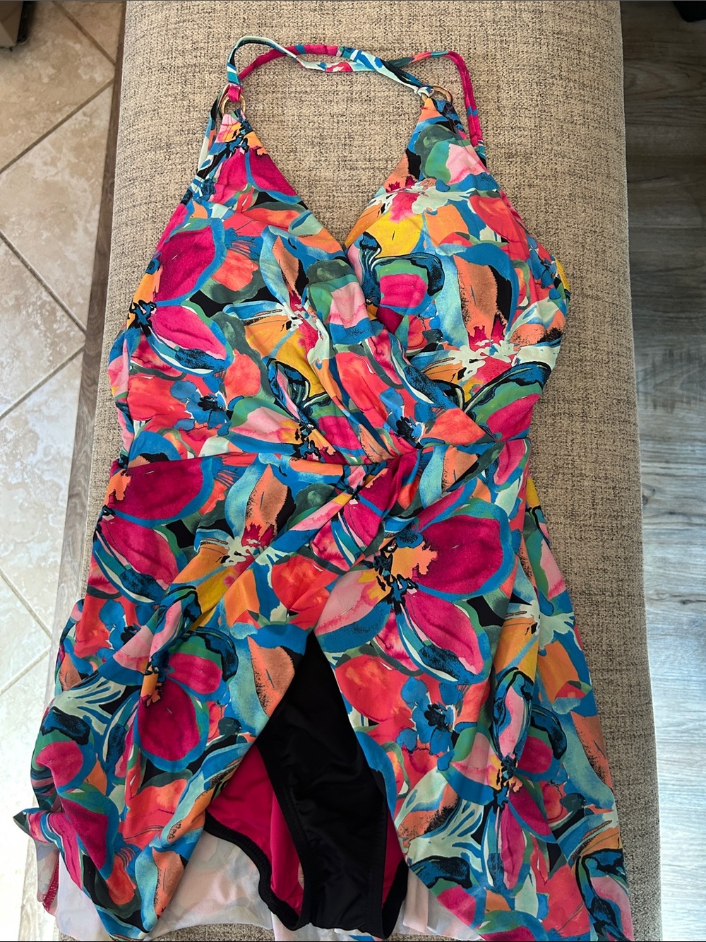Anne Cole Vibrant Floral Halter Swimdress in Multicolor